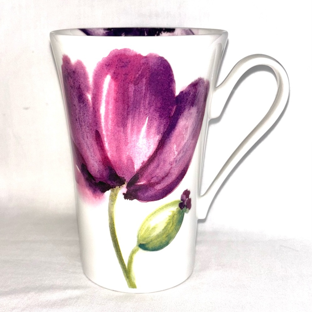 Roy Kirkham Rare MILAN Emily Tall Latte Mug Purple Flower Pattern England 2003